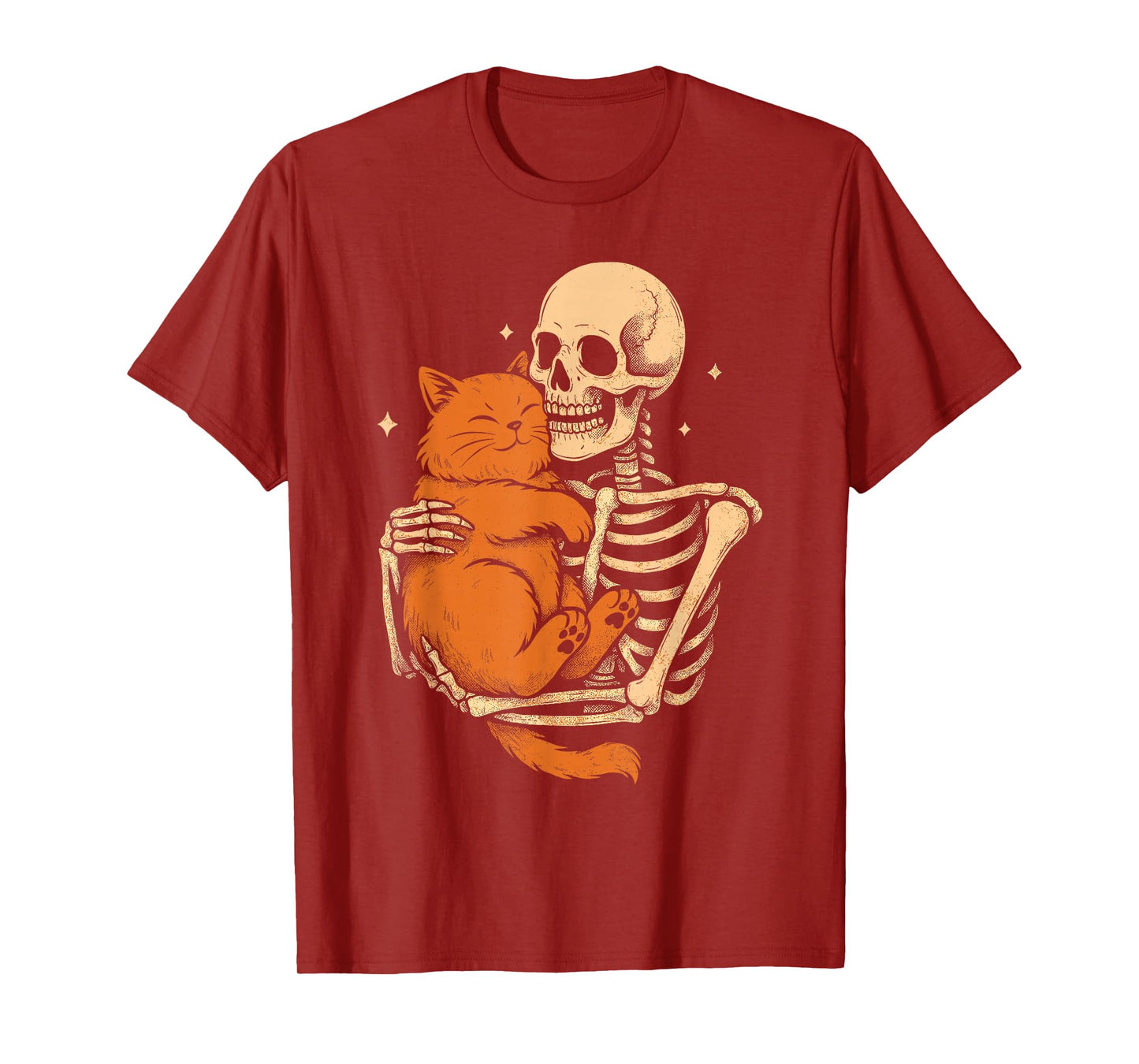 Skeleton Hugging Cat Funny Halloween Spooky Outfit T-Shirt