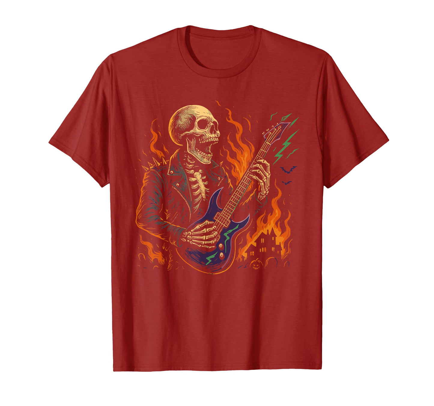 Rocking Skeleton Witch Guitar Halloween Ghost Pumpkin T-Shirt