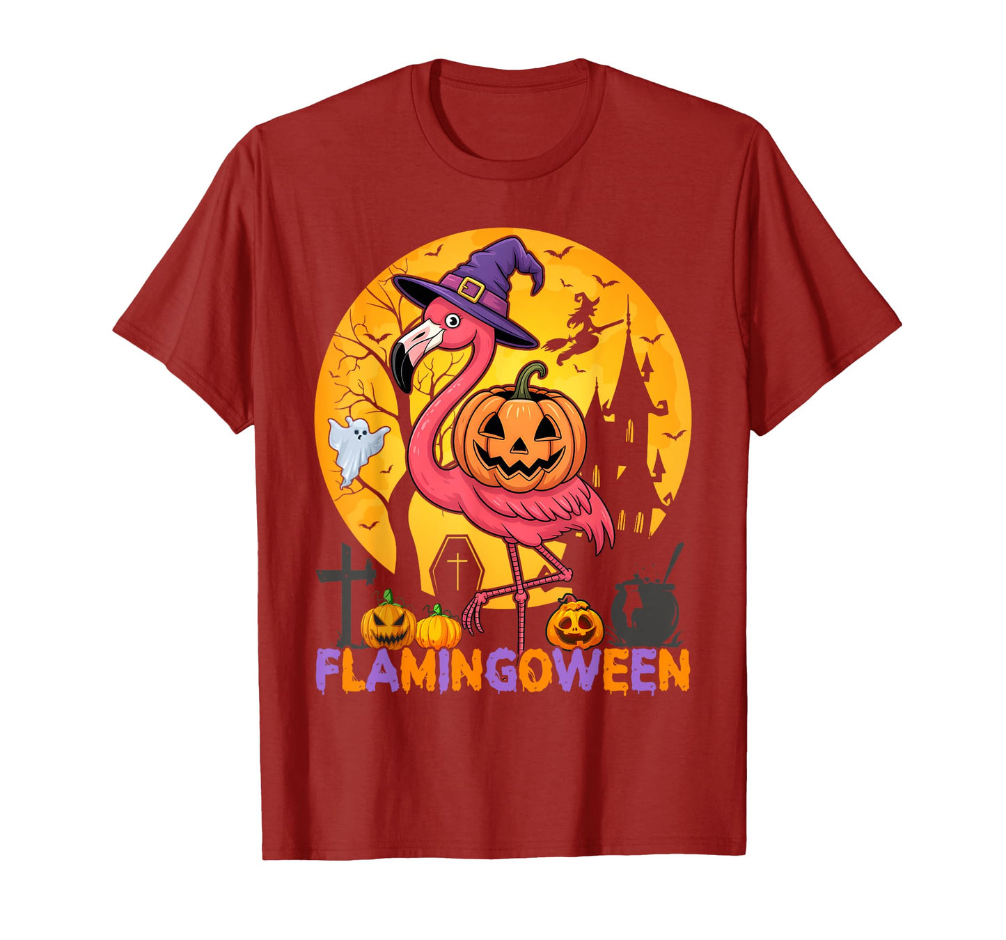 Happy Flamingoween Pink Flamingo Halloween Skeleton Spooky T-Shirt