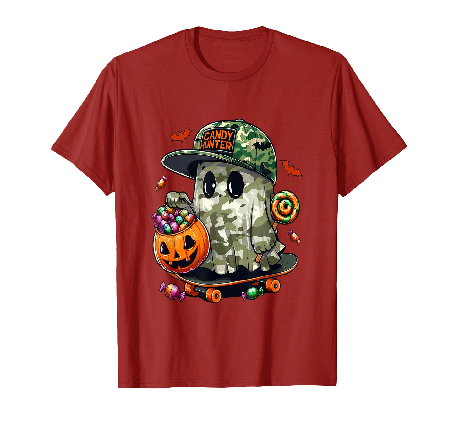 Hunter Halloween Candy Funny Boo On Skateboard Lover Kids T-Shirt