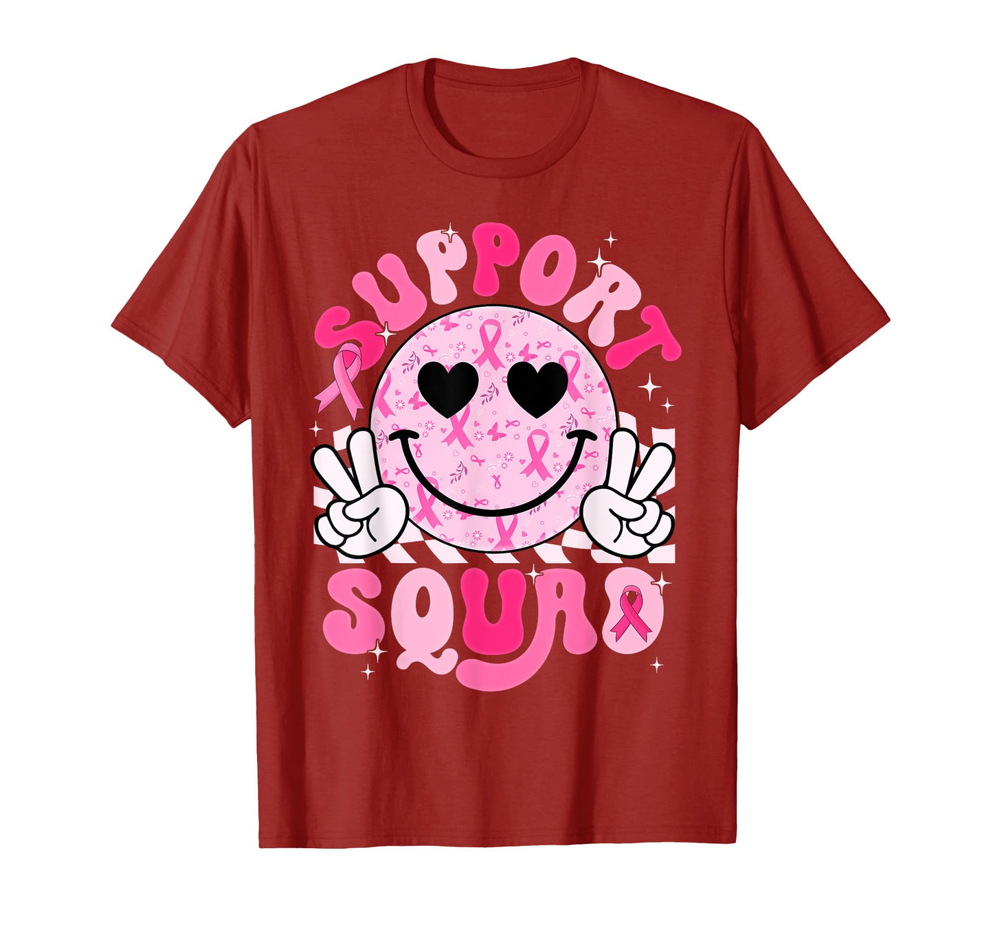 Support Squad Smile Face Breast Cancer Awareness Pink Ribbon T-Shirt