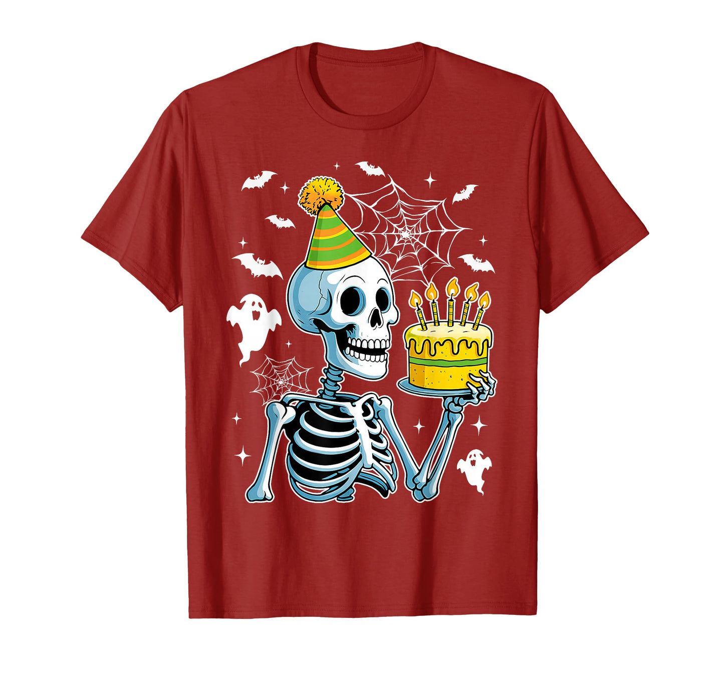 Skeleton with Birthday Cake Halloween Costume Day Birthday T-Shirt