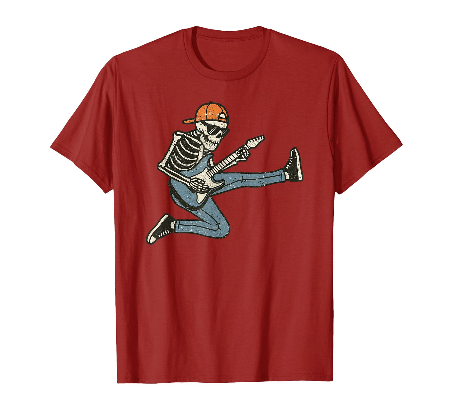 Vintage Halloween Skeleton Guitar Rock Funny Spooky Costume T-Shirt