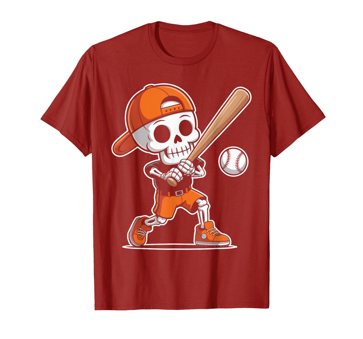 Funny Skeleton Baseball Spooky Sports Halloween Kids Boys T-Shirt