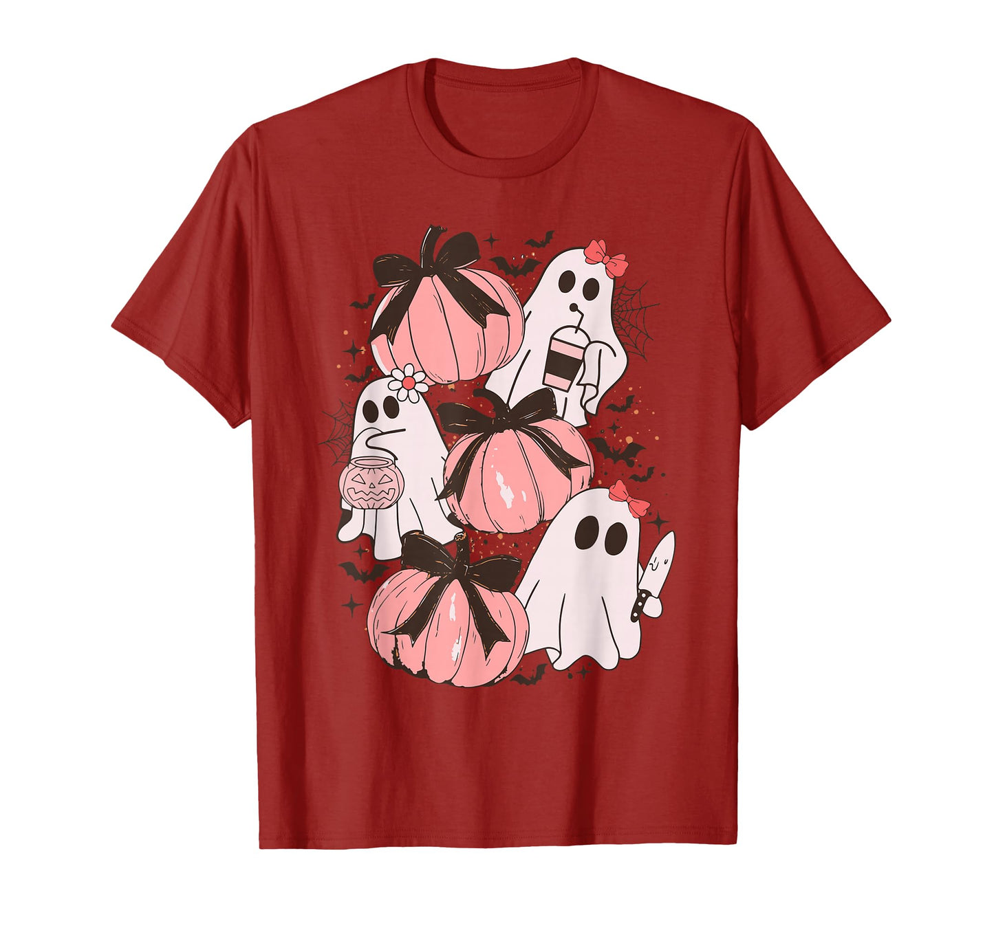 Cute Pastel Ghost Pumpkin Halloween Bows Women Girl T-Shirt