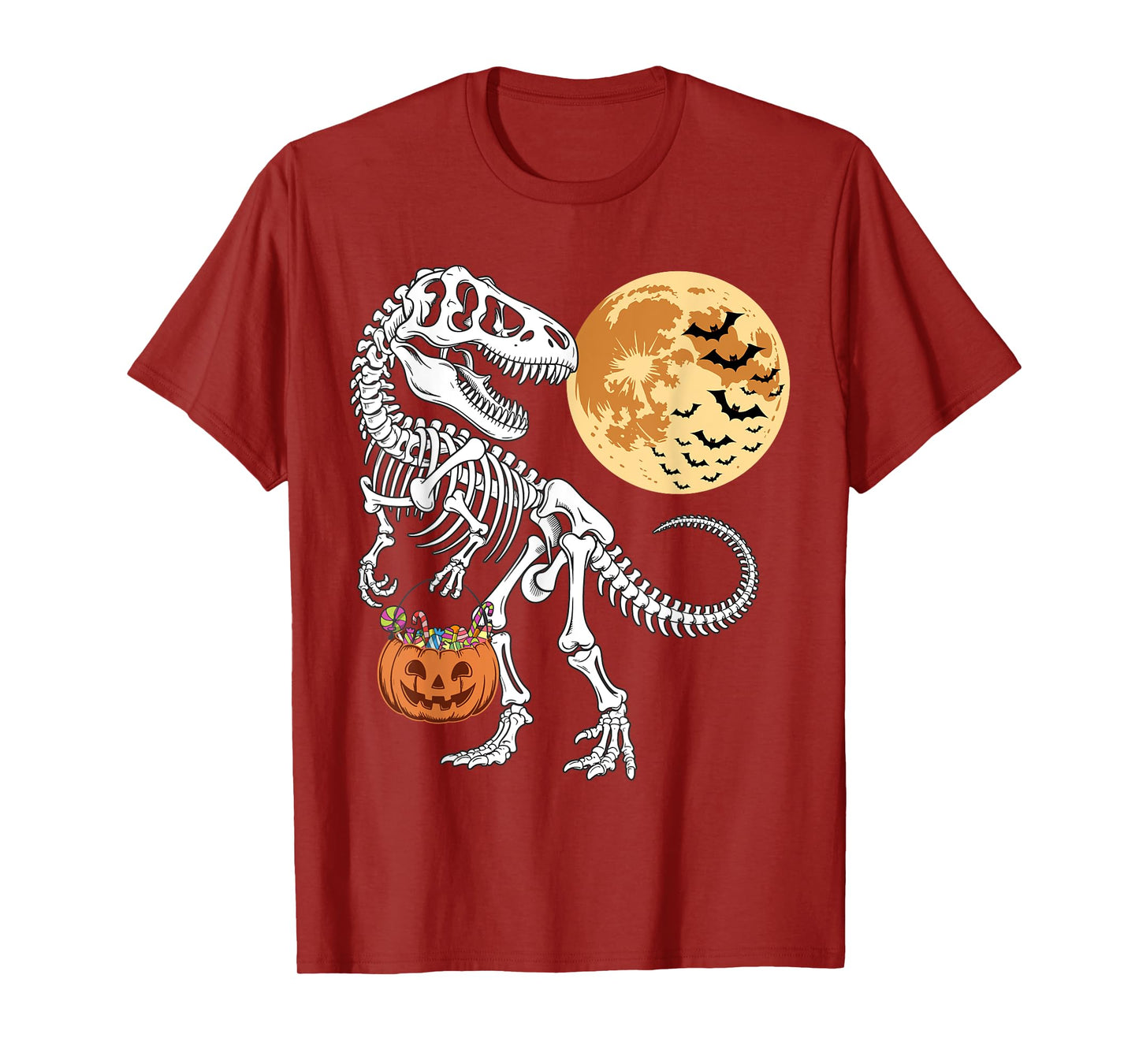 Halloween Boys Dinosaur Skeleton Trex Scary Pumpkin Moon T-Shirt