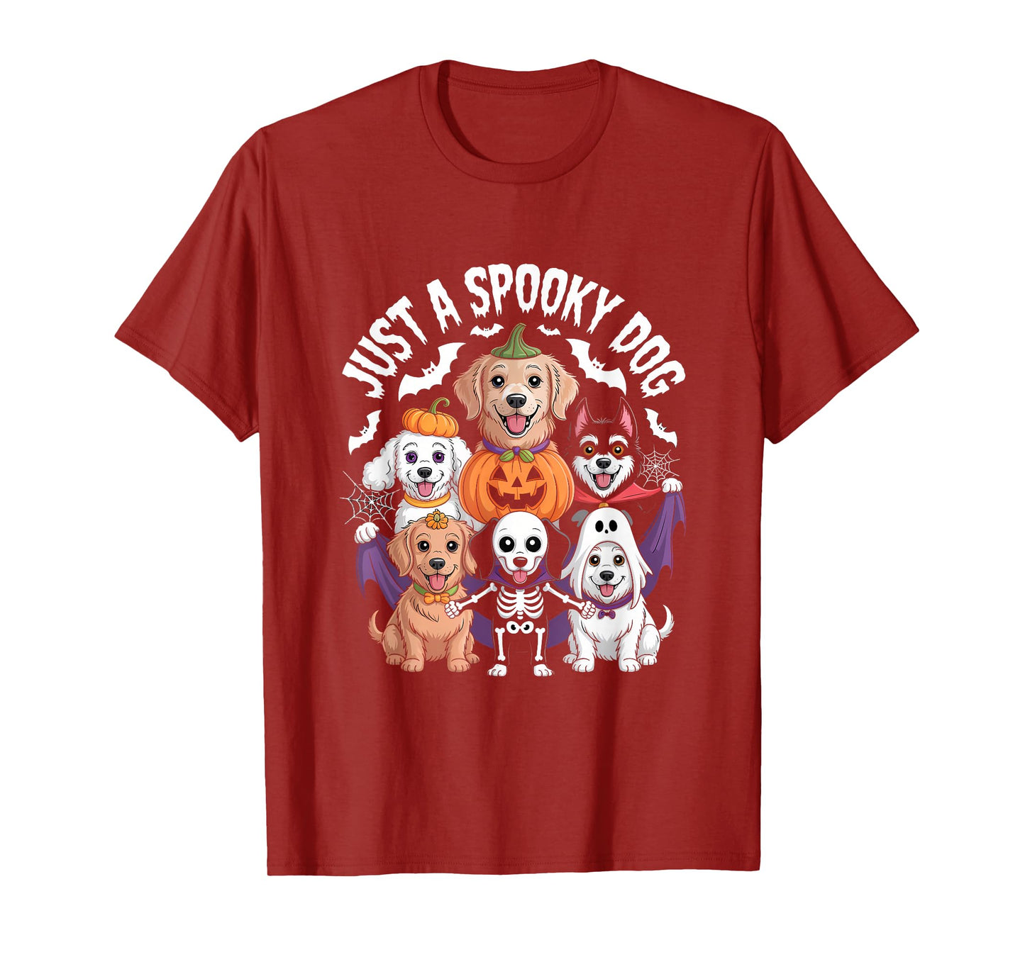 Just A Spooky Dog Halloween Pumpkin Ghost Skeleton T-Shirt