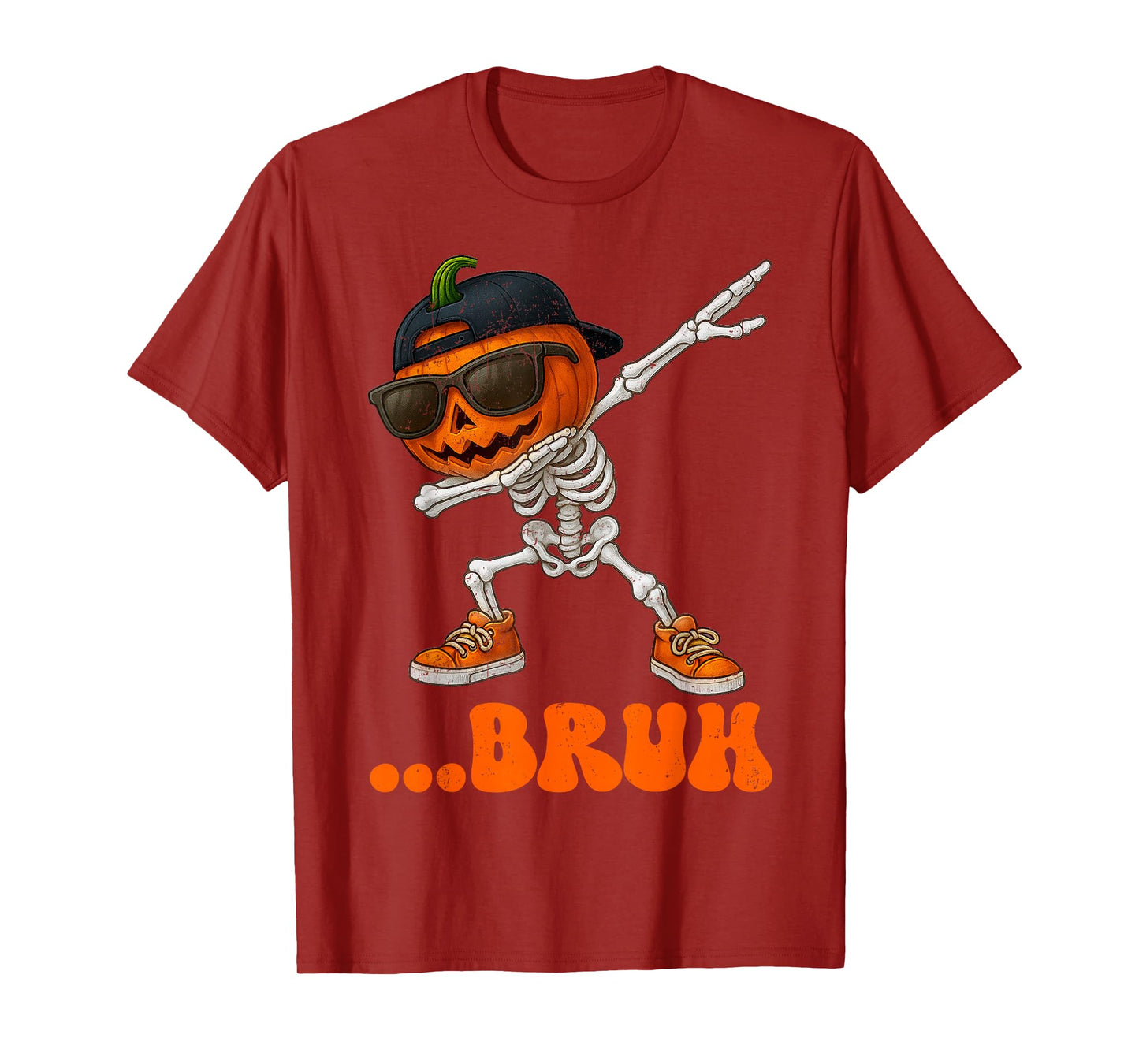 Bruh Dabbing Skeleton Pumkin Face Halloween Costumes Boy Men T-Shirt
