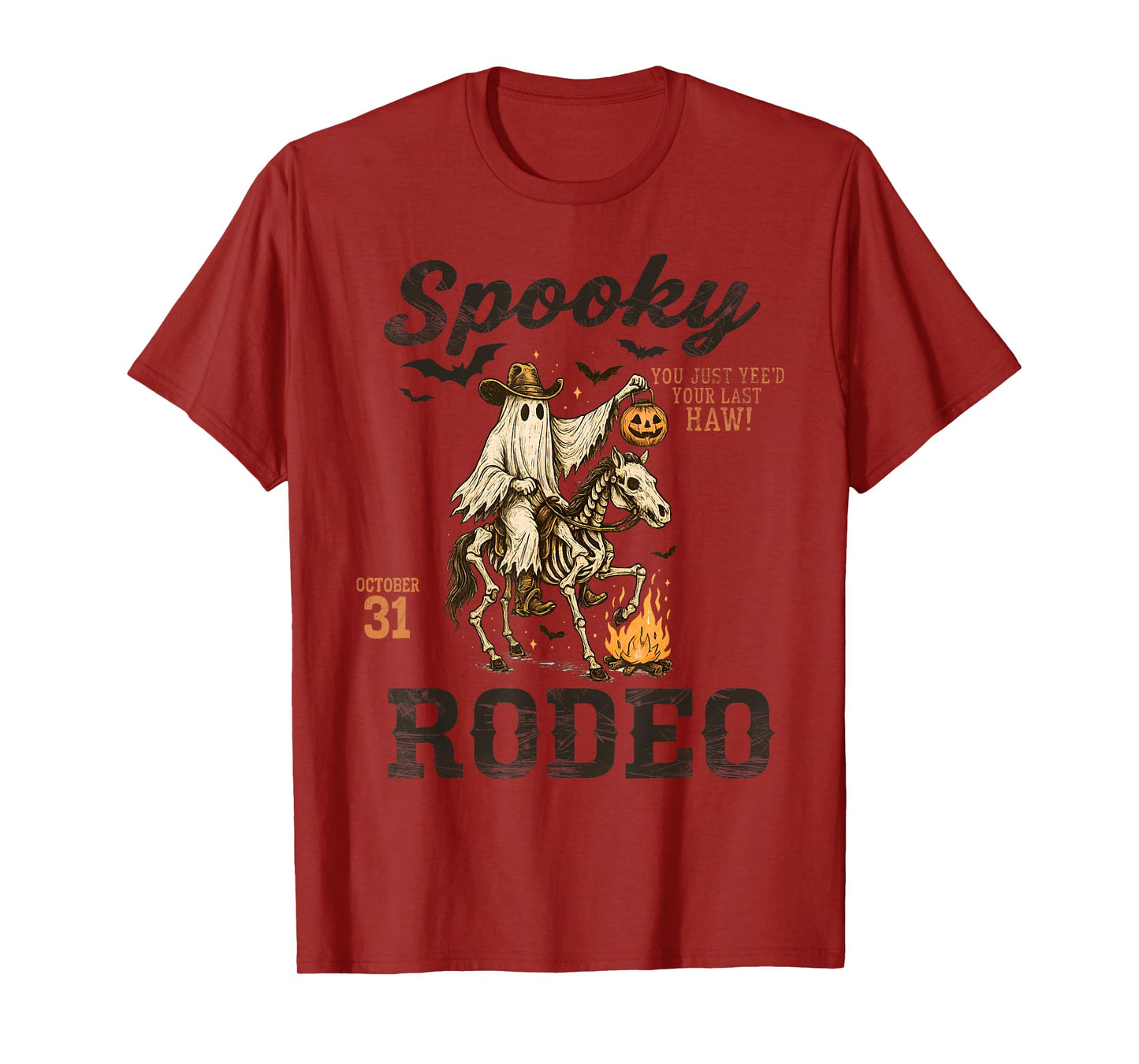 Funny Western Halloween Spooky Rodeo Cowboy Skeleton Ghost T-Shirt