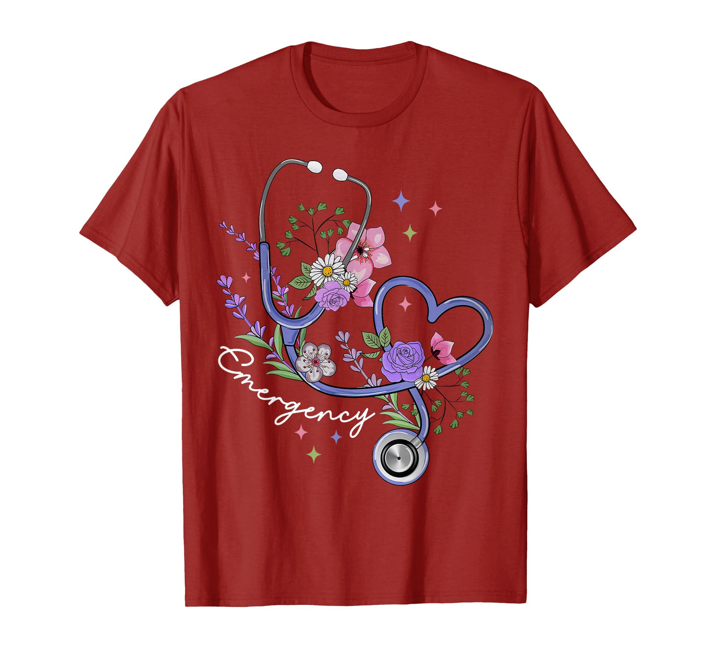 Stethoscope Floral Heart Emergency Department ER Nurse Tech T-Shirt