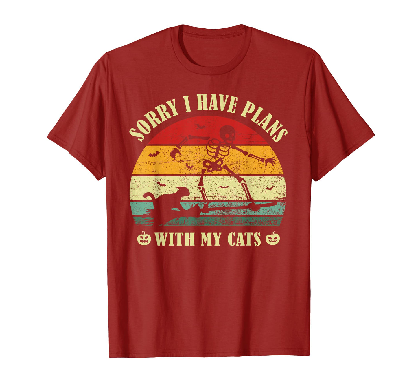 Retro Sorry I Have Plans with My Cats Skeleton Halloween Cat T-Shirt