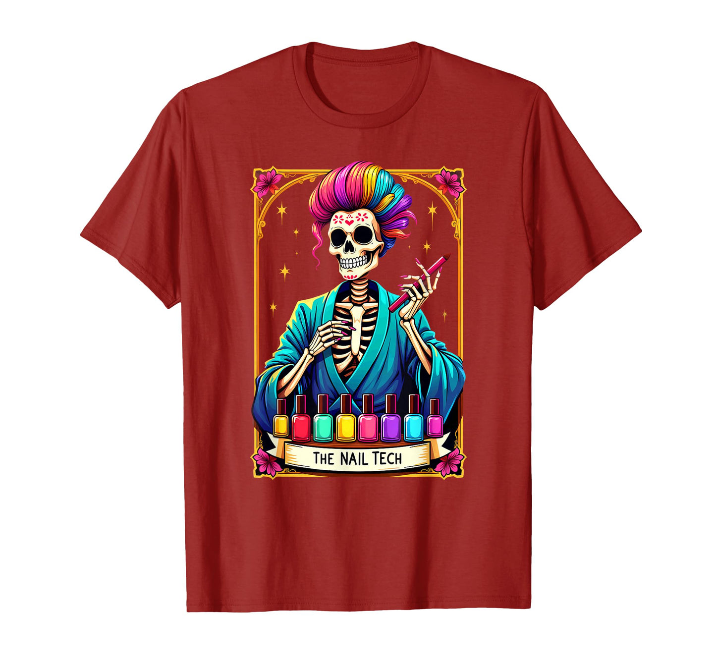 Tarot Card Nail Tech Skeleton Beautician Halloween T-Shirt