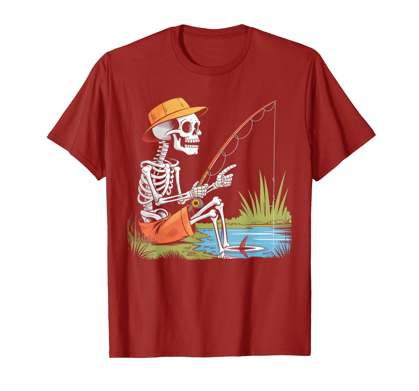 Skeleton Fishing Halloween Costume Funny Fishing Boys Kids T-Shirt