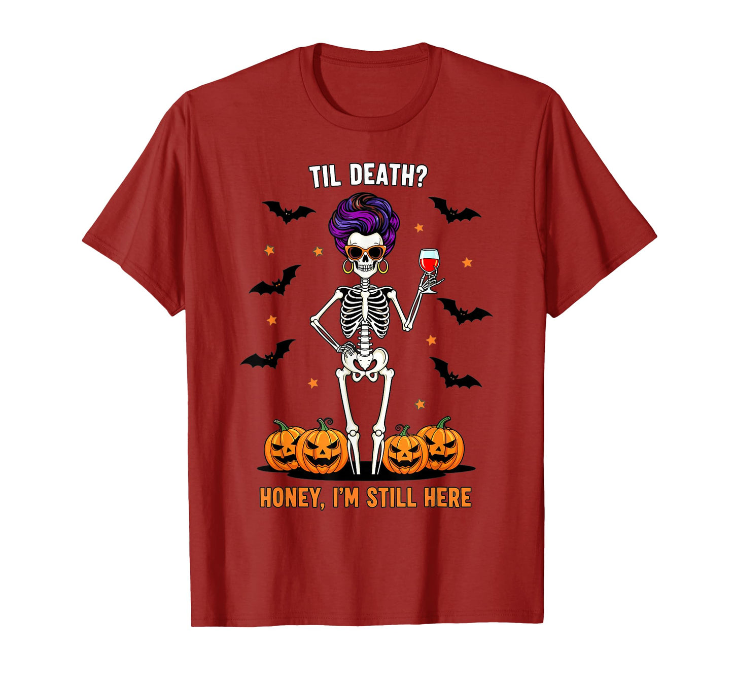Funny Skeleton Halloween Design for Wine and Bat Fans T-Shirt