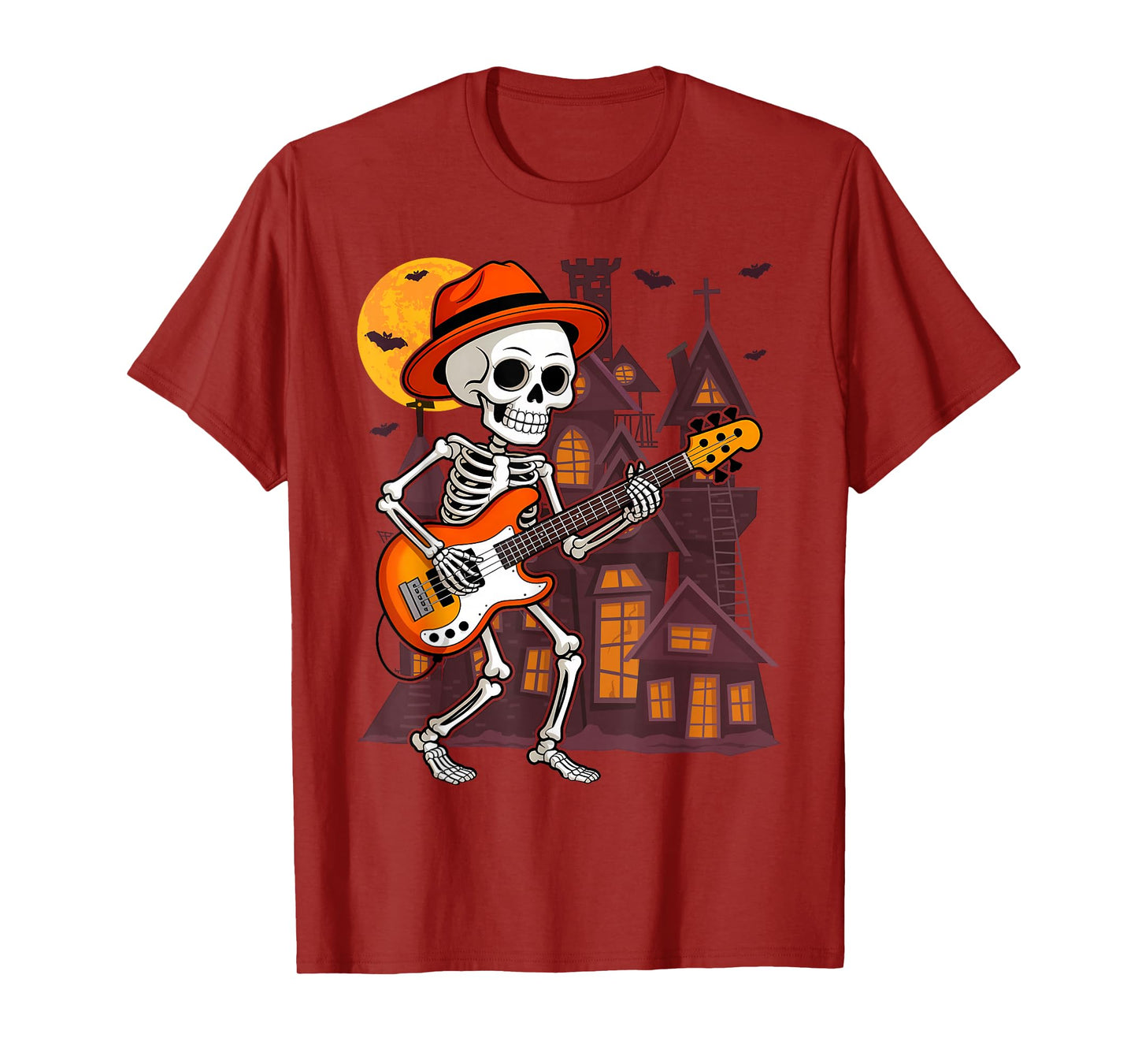Skeleton Playing Electric Guitar Rock Halloween Boys Men T-Shirt