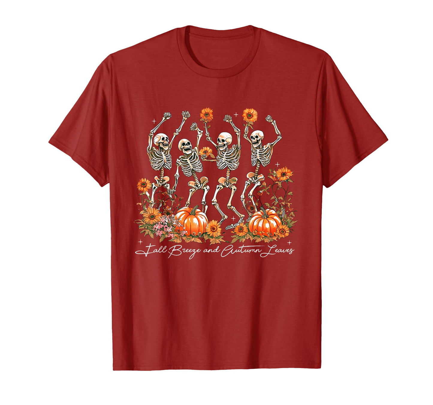 Pumpkin Floral Dancing Skeleton Breeze Autumn Halloween T-Shirt