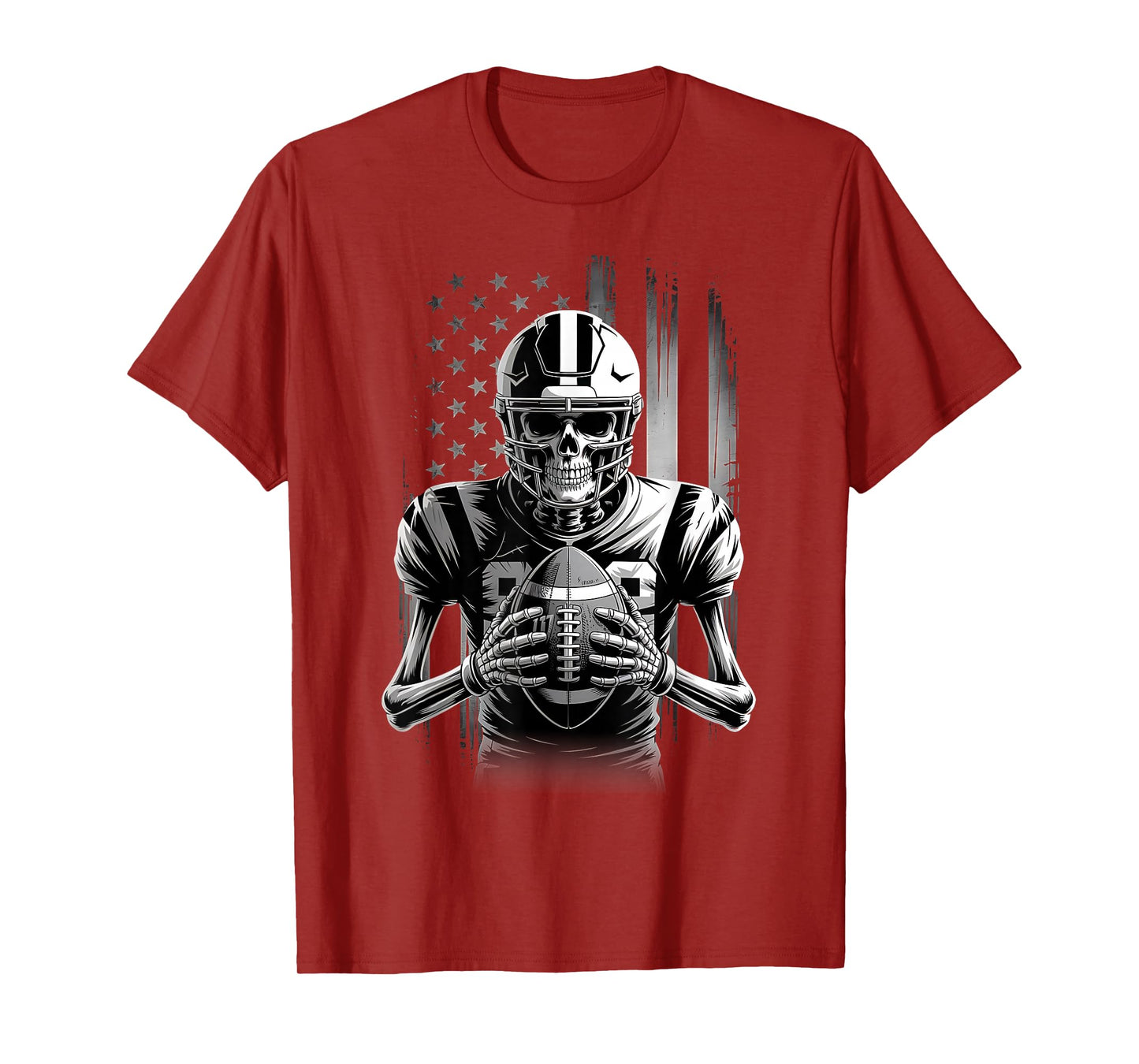 American Football Skeleton USA Flag Halloween Men Teens Boys T-Shirt