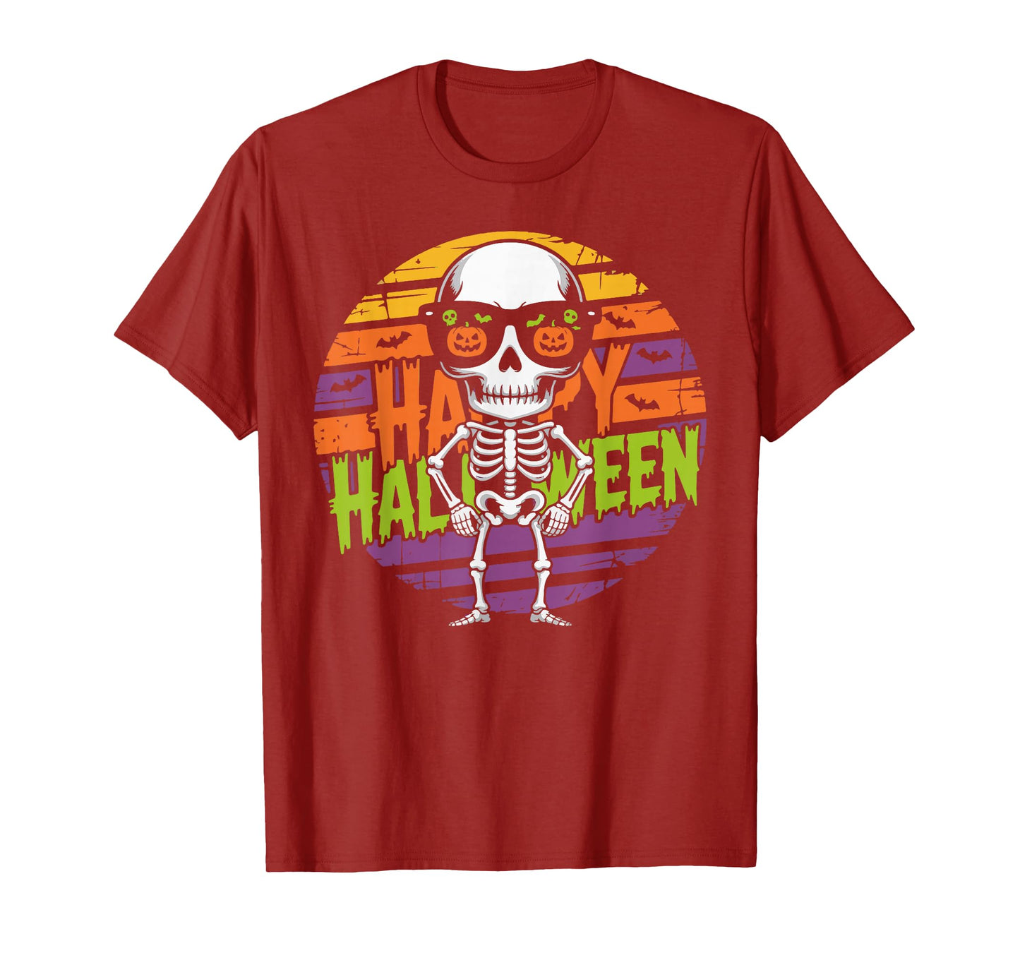 Retro Pumpkin Glasses Skeleton Halloween Costume Men Women T-Shirt