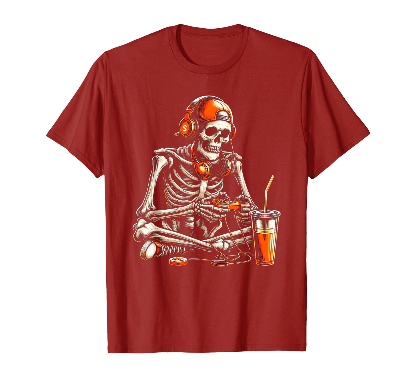 Retro Halloween Skeleton Gamer Video Gaming Boys Men Kids T-Shirt