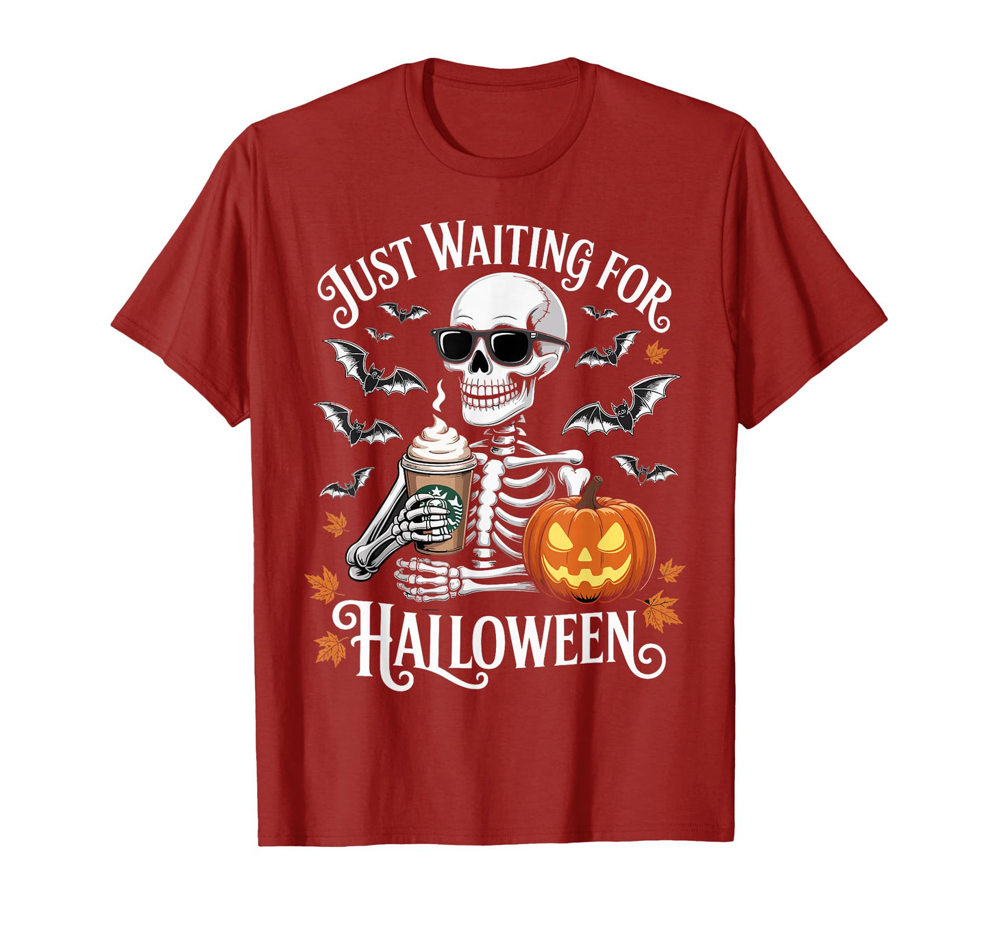 Just Waiting for Halloween Skeleton Coffee Pumpkin T-Shirt