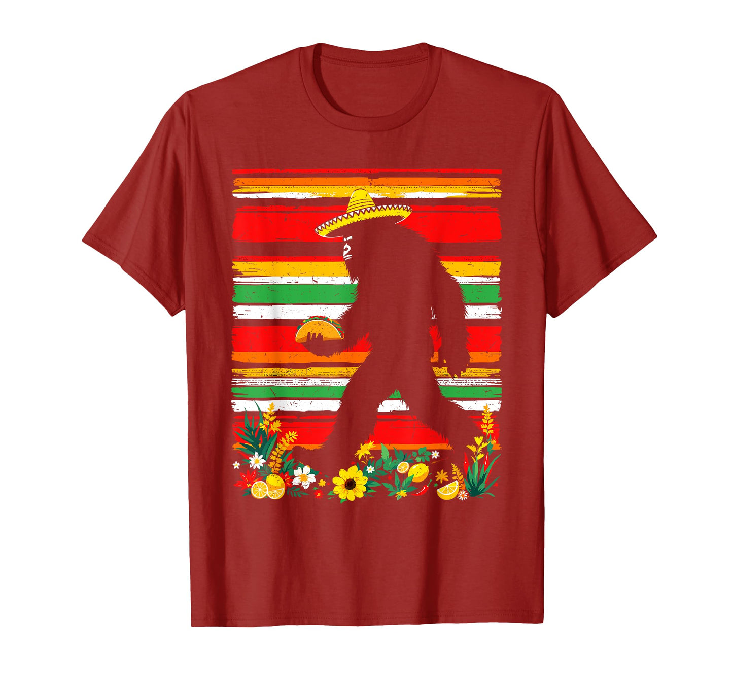 Funny Mexican Bigfoot Taco Sombrero Outfit Cinco De Mayo T-Shirt