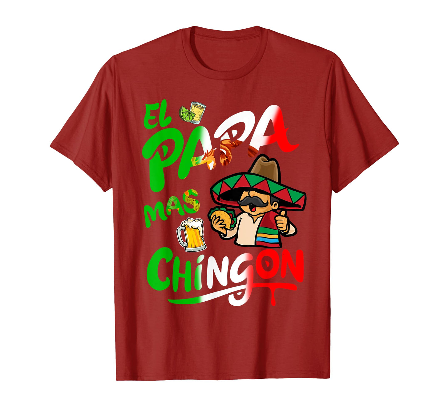 El Papa Mas Chingon Taco Beer Funny Mexican Dad Spanish T-Shirt