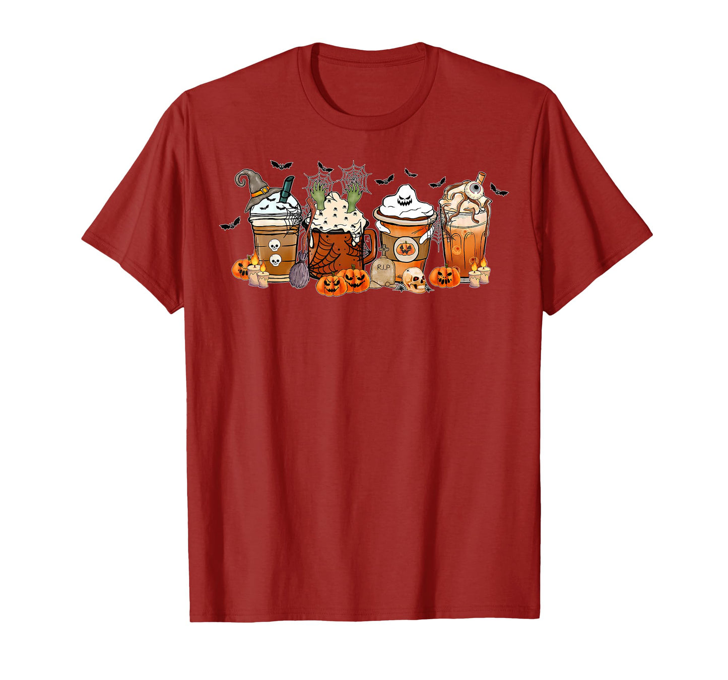 Cute Skeleton Coffee Cups Halloween Skul Pumpkin Spice Latte T-Shirt