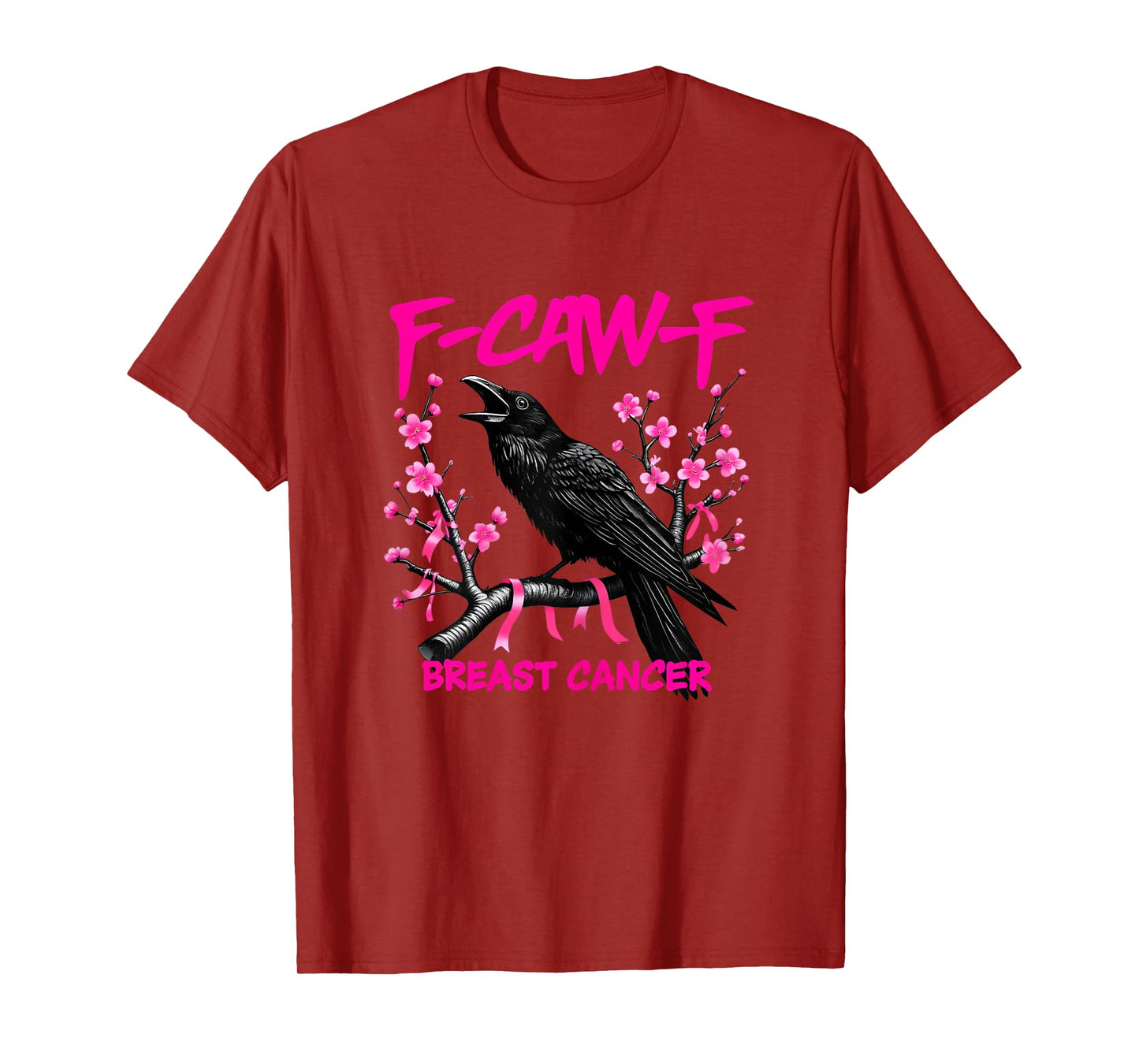Funny Breast Cancer Awareness Pink Flower Funny Crow Bird T-Shirt