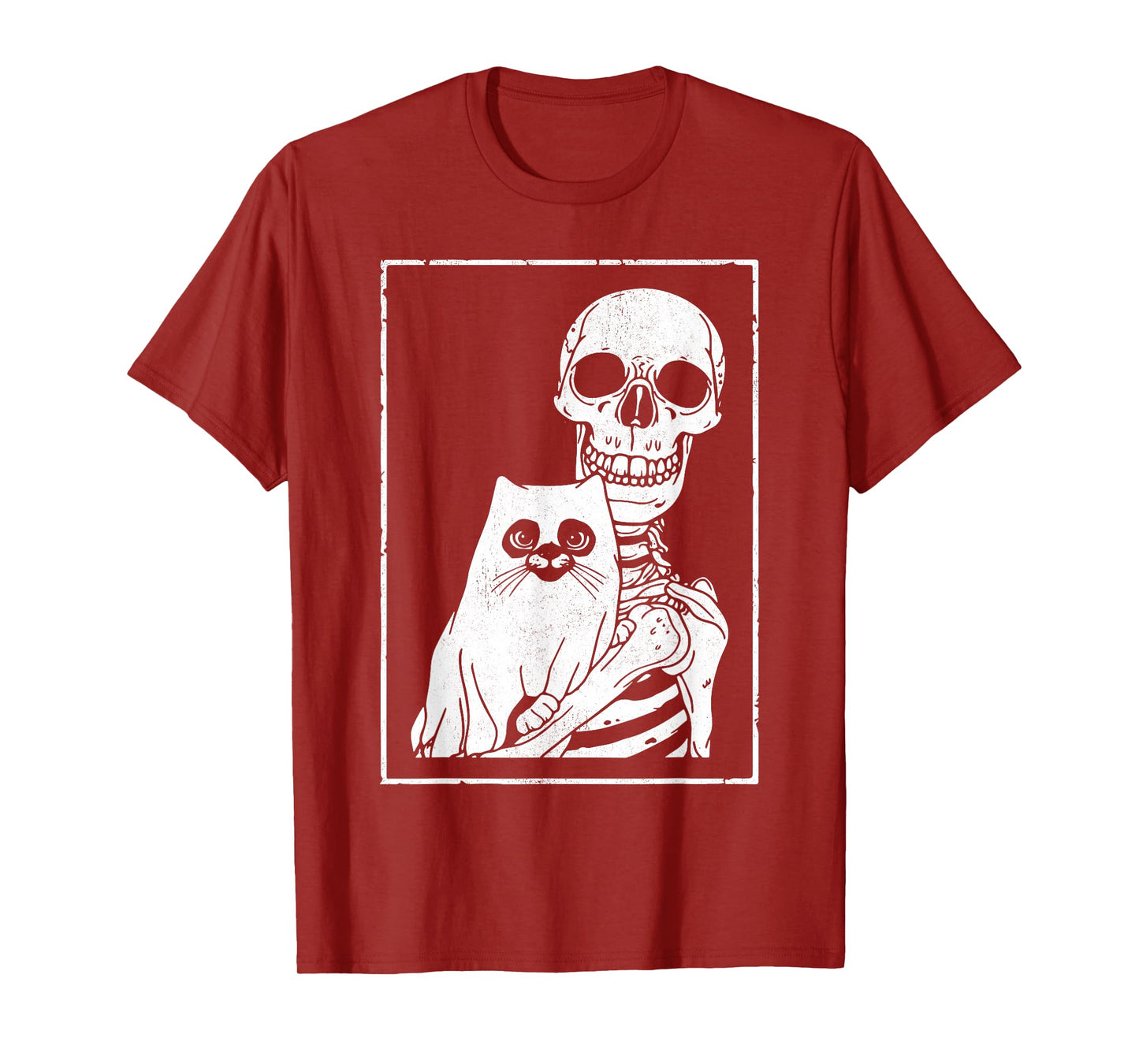 Skeleton Holding Cat Gothic Halloween Art T-Shirt