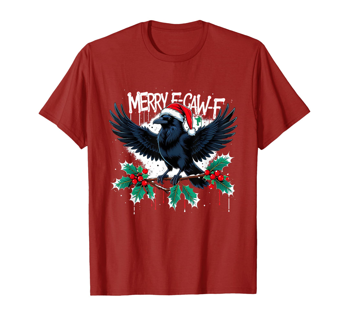 Merry F-Caw-F Raven Funny Christmas Holiday Cool Meme T-Shirt