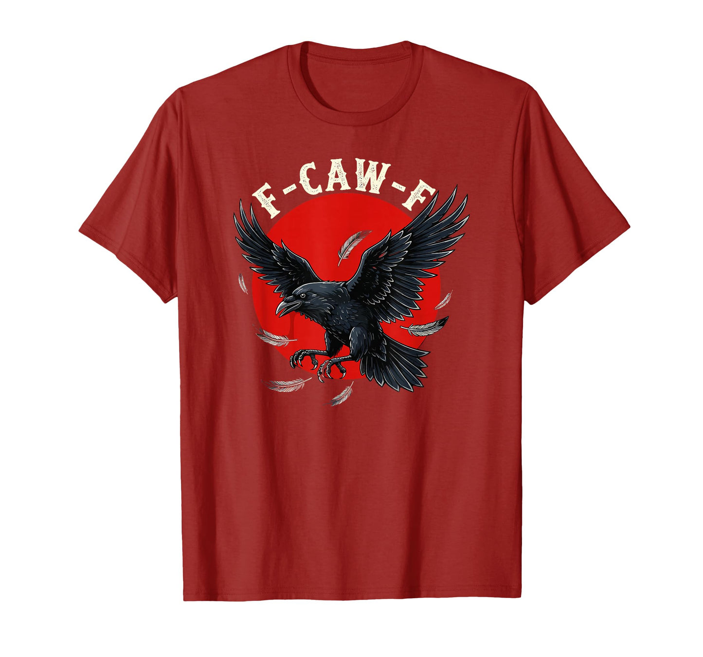 Crow with Red Moon F-CAW-F Dark Raven Gothic Feather Horror T-Shirt