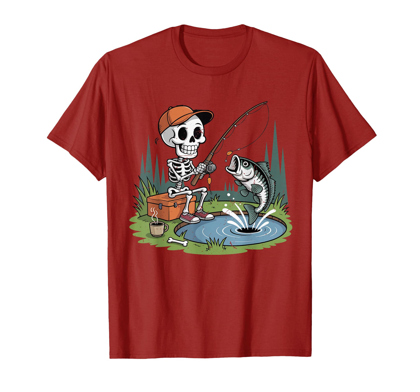 Boy Skeleton Fishing Halloween Costume Funny Bass Fish Youth T-Shirt