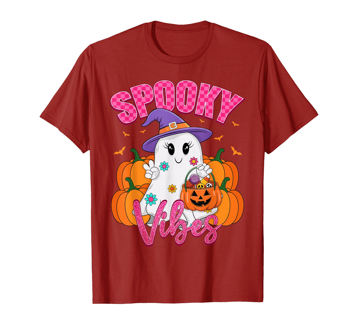 Spooky Vibes Pumpkin Boo Ghost Halloween Costume Girls Women T-Shirt