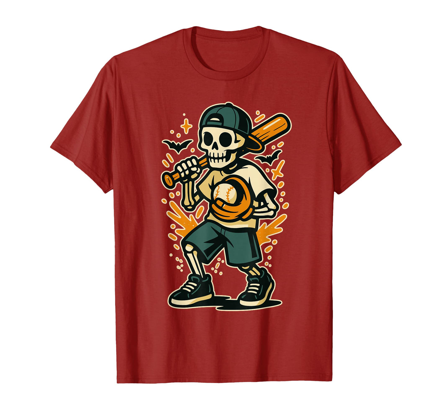 Funny Halloween Skeleton Baseball Costume Graphic T-Shirt