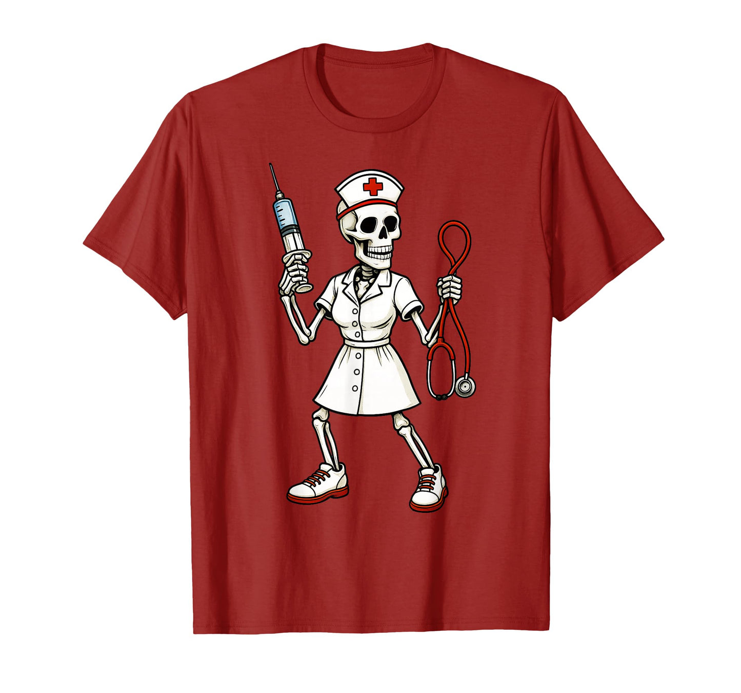 Skeleton Nurse Nursing Health Worker Halloween T-Shirt