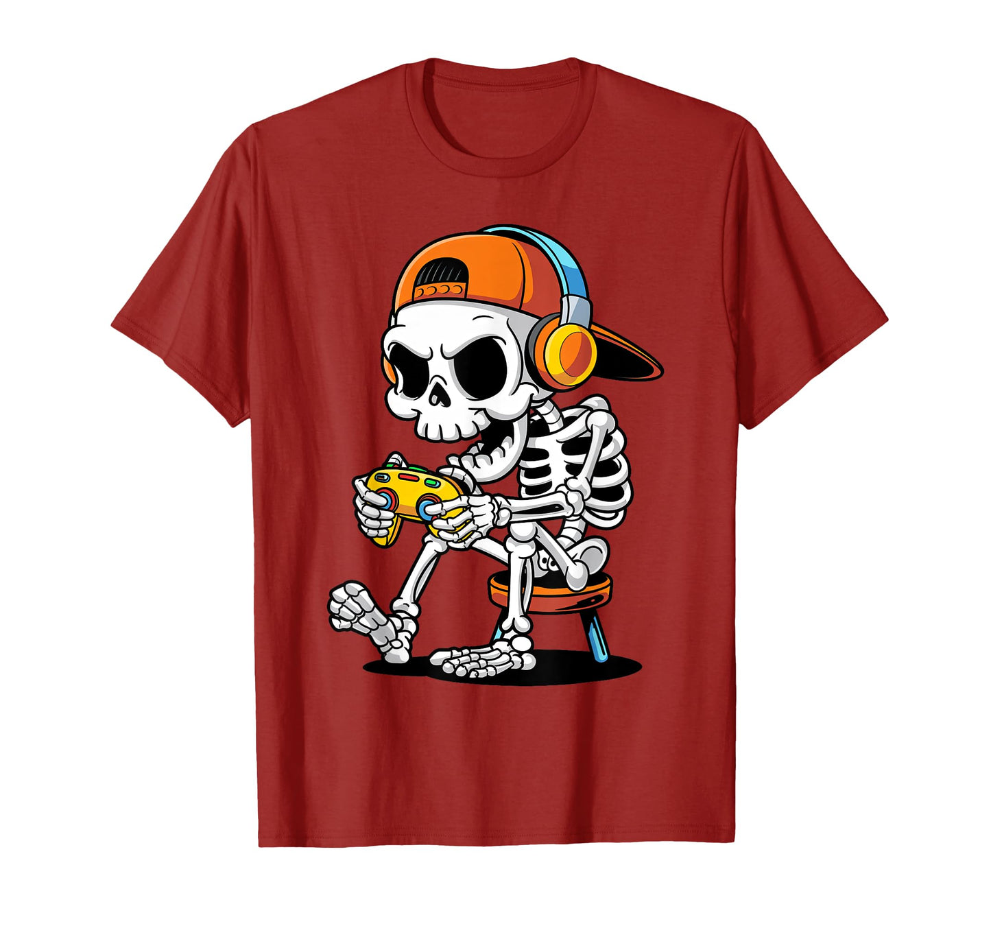 Skeleton Gamer Playing Video Games Halloween Trick or Treat T-Shirt