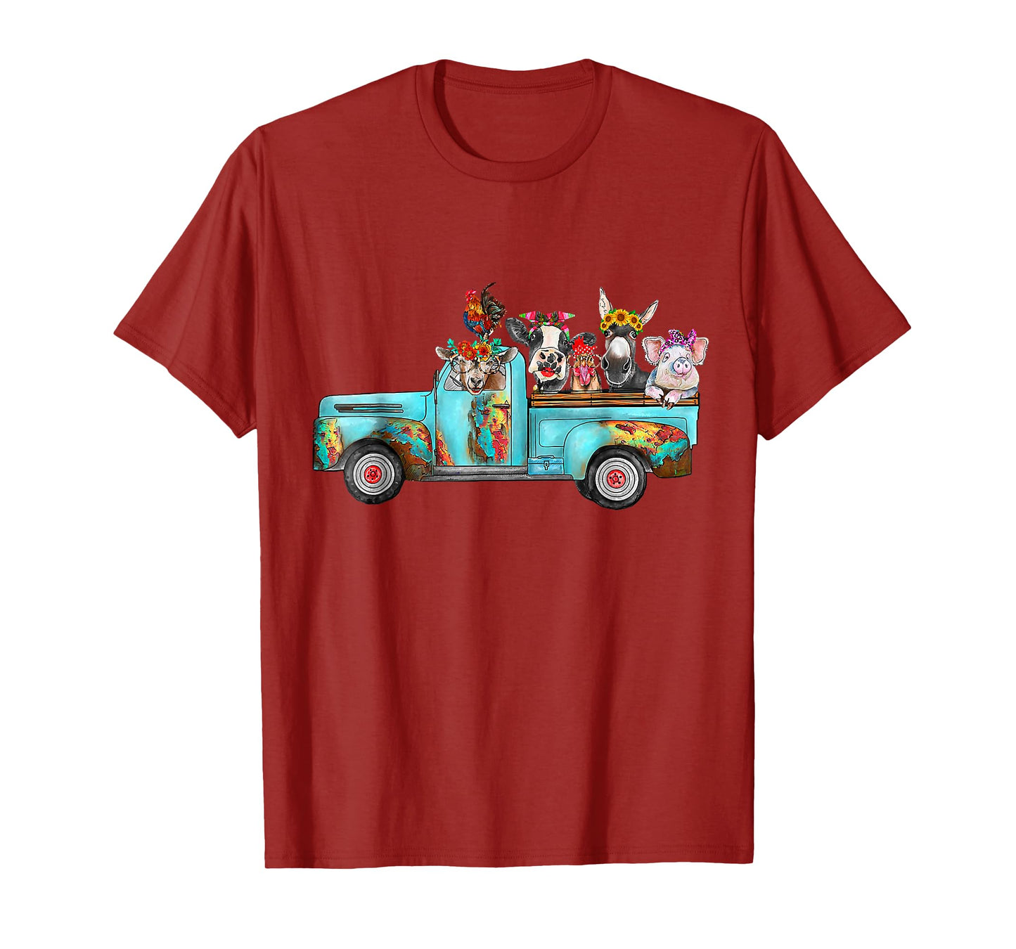 Farm Pickup Truck with Farm animals Farmer_s Wife Cow Girl T-Shirt