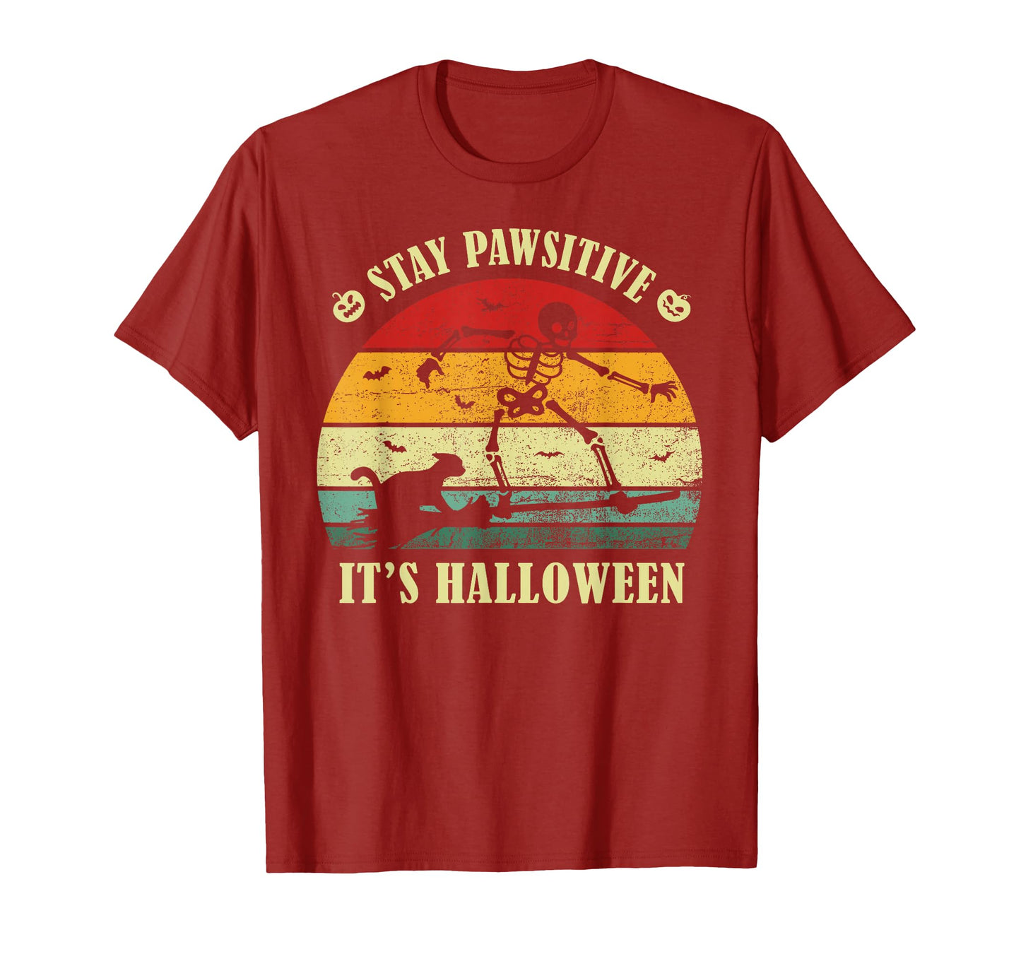 Stay Pawsitive it’s Halloween Pet Vintage Black Cat Skeleton T-Shirt
