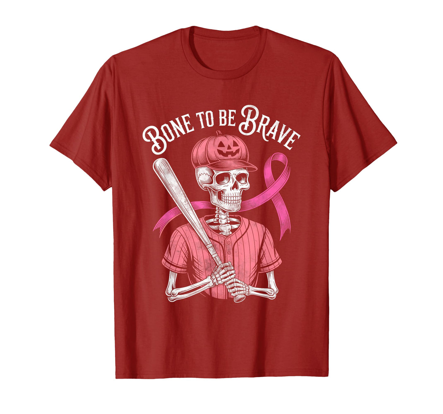 Baseball Skeleton Fighter Halloween Breast Cancer Awareness T-Shirt