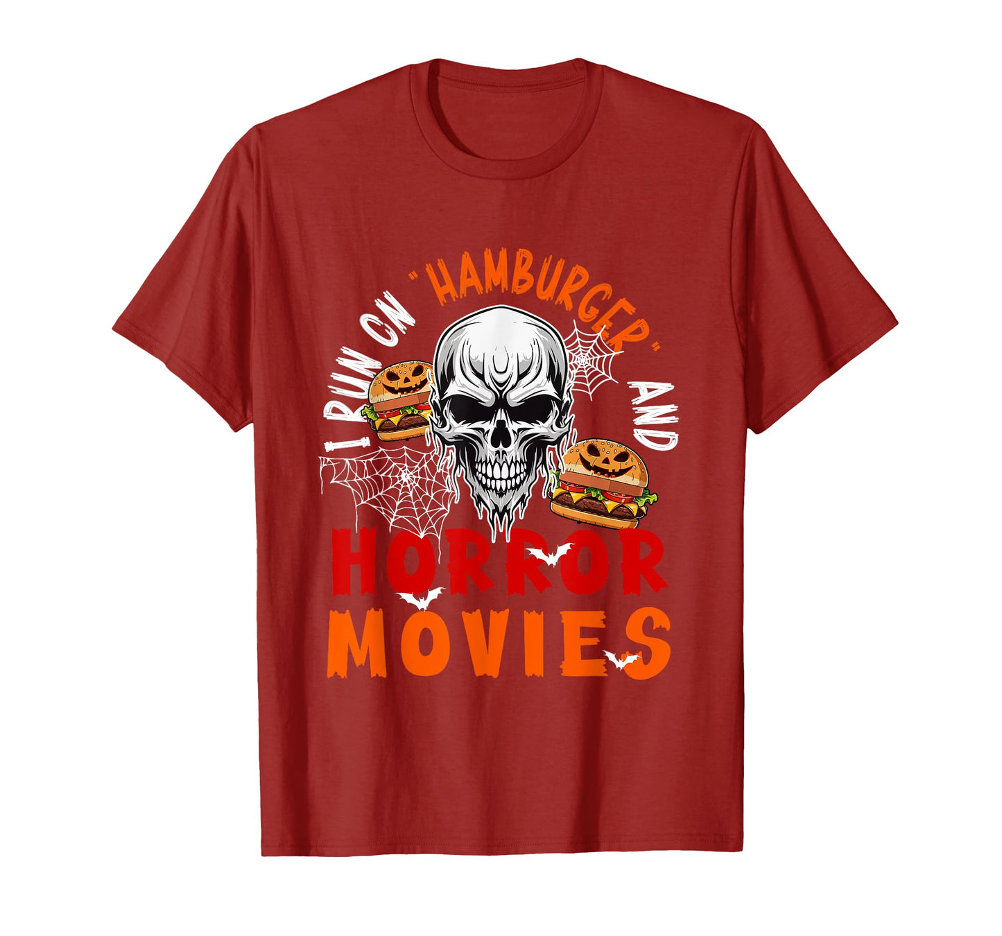 Running On Hamburger and Horror Movies Halloween Skull T-Shirt