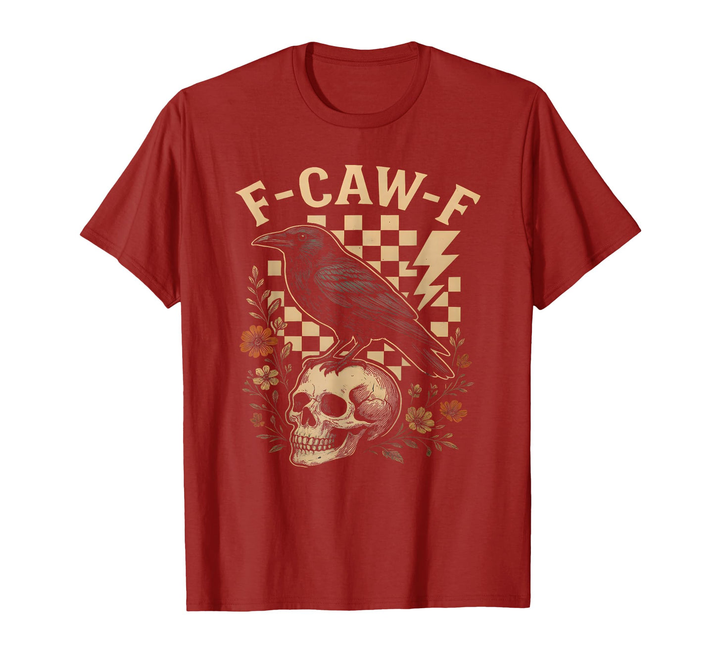 Halloween F Caw F Black Raven Bird FCawF Crow Checkered T-Shirt