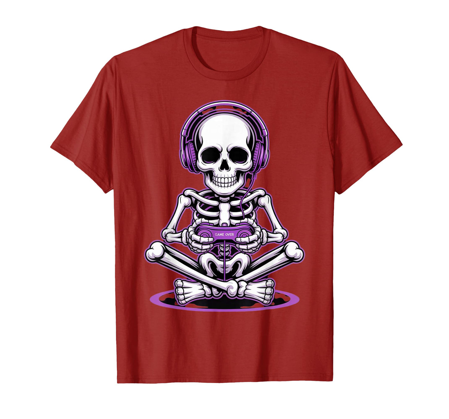 Halloween Skeleton Gamer Purple Video Game Birthday Squad T-Shirt