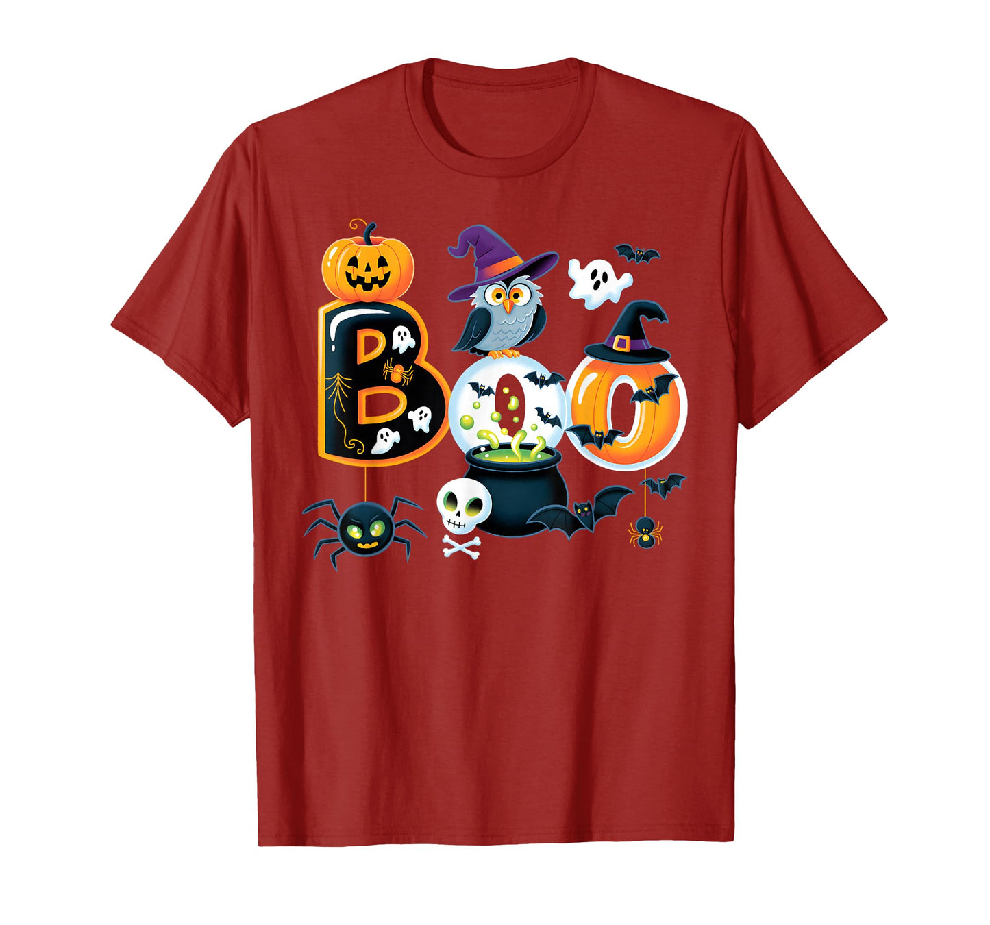 Boo Creepy Owl Pumpkin Ghost Spooky Halloween Men Women Kids T-Shirt