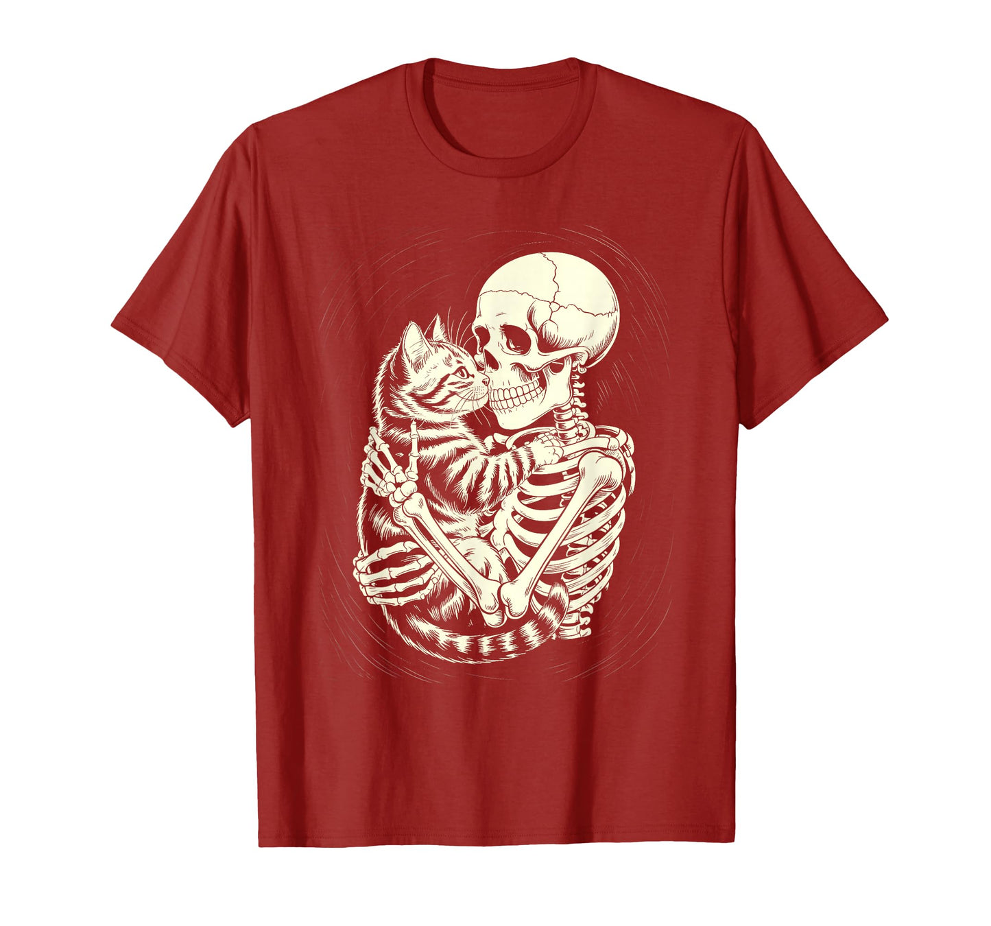 Skeleton Hugging Cat Halloween Cat Lover Cat Mom Dad T-Shirt