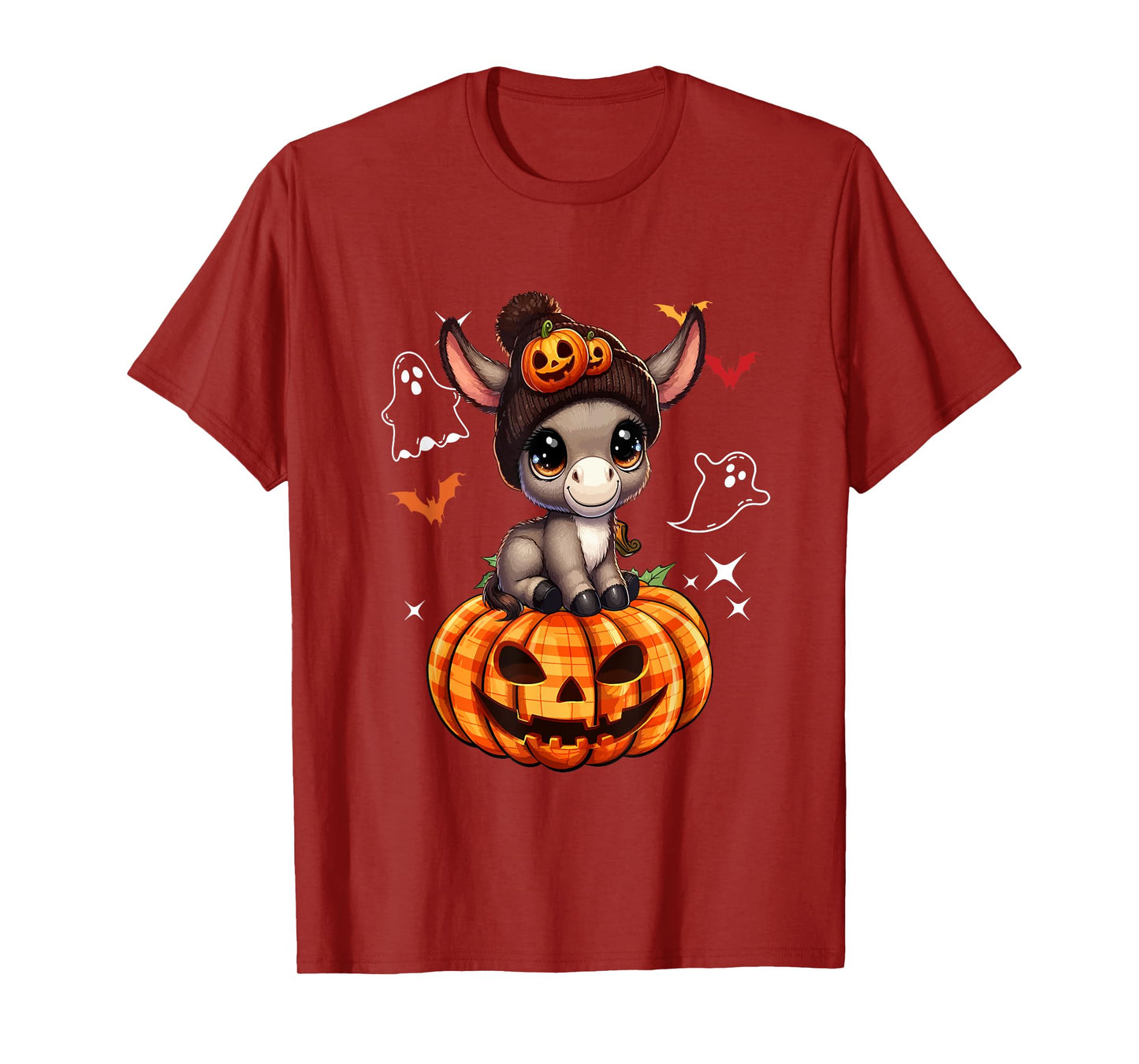 Mule Wearing Knitted Hat Halloween Carved Pumpkins Farmer T-Shirt