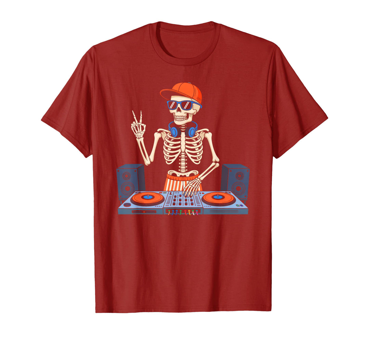 Funny Skeleton DJ EDM Music Halloween Boys Men Girls Kids T-Shirt