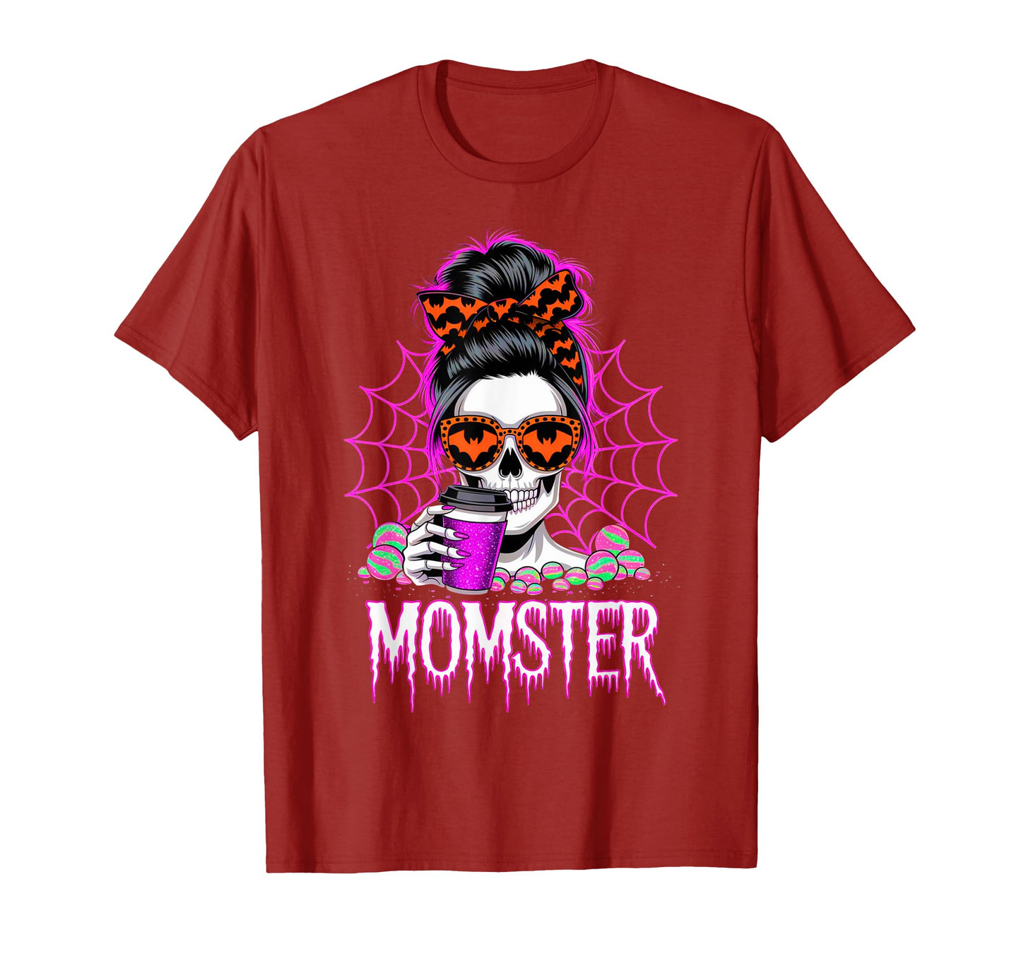 Momster Halloween Costume Skeleton Messy Bun Mother Coffee T-Shirt