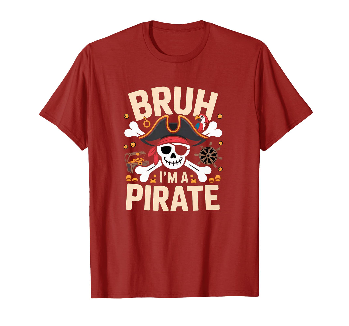 Bruh I'm A Pirate Skeleton Funny Halloween Costume Kids Boy T-Shirt