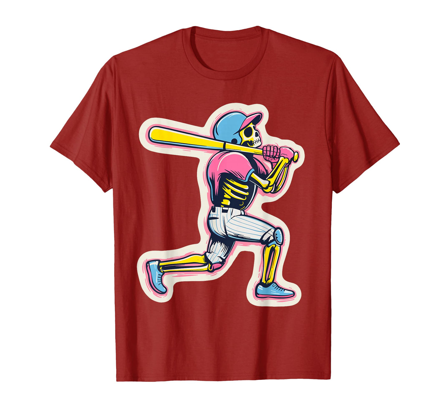 Baseball Drip Skeleton Graphic Retro 80s Melting Design T-Shirt
