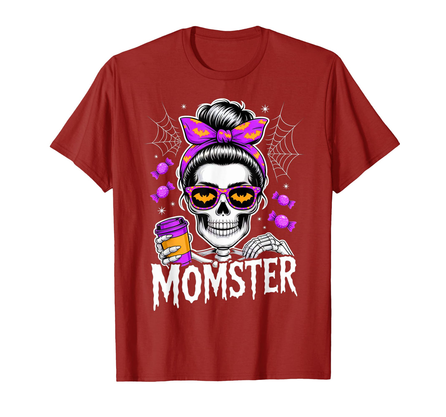 Momster Halloween Costume Skeleton Messy Bun Mother Coffee T-Shirt